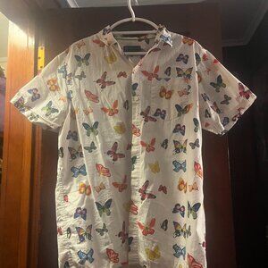 short sleeve button down with butterflies